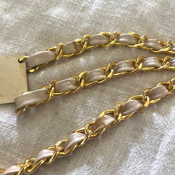 Vintage Gold Chain Belt Leather 3 Strand Convertible Necklace Pyramid Stud 80s main image 12